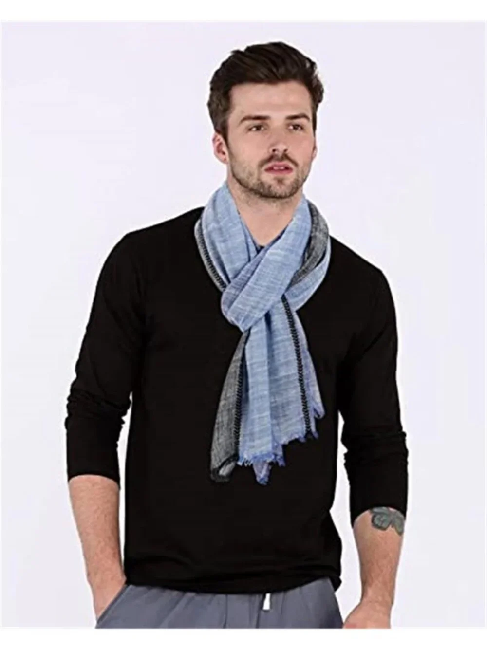 Men's Long Neck Wrap Shawl Urbanstyle Scarf Color Block Summer Scarf
